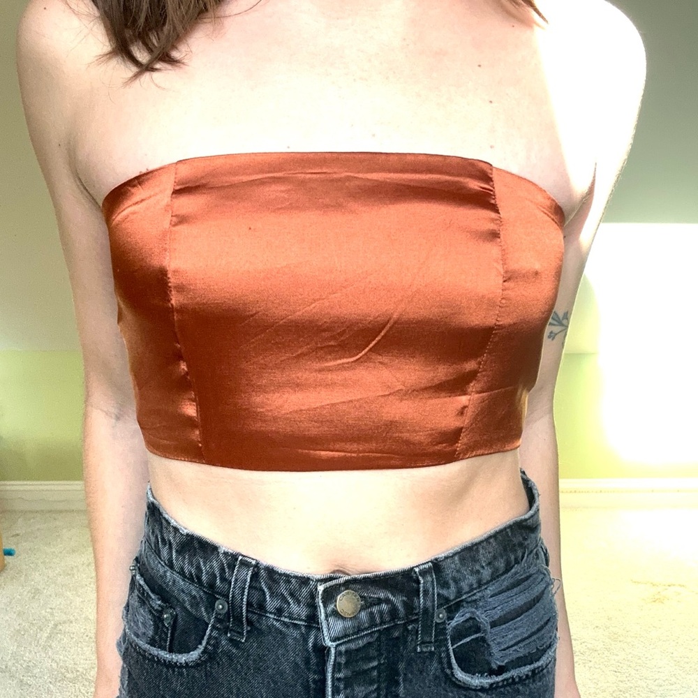Satin orange bandeau top